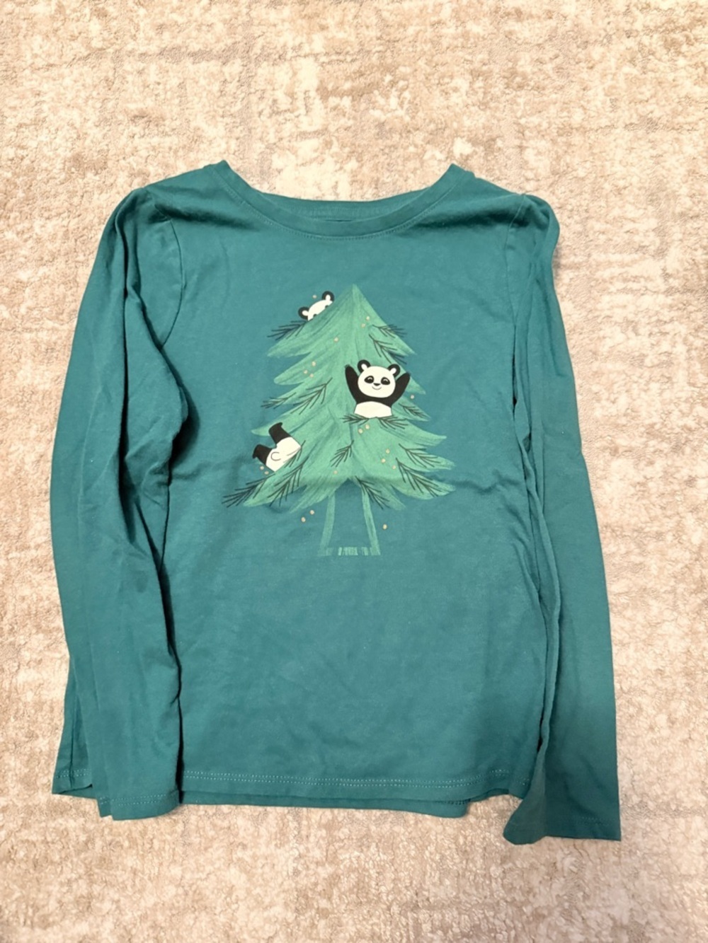 Cat and Jack Kids Long-Sleeve Teal Panda Tree Graphic Tee size S 6/7